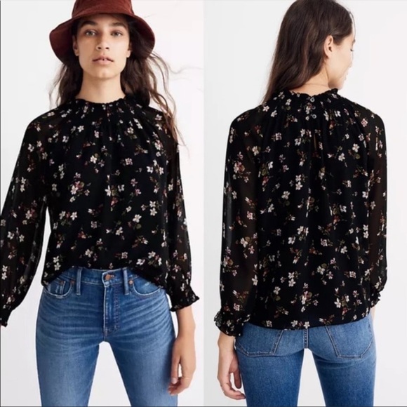 Madewell Backyard Blooms Smocked Neck Top XXS - Picture 1 of 7